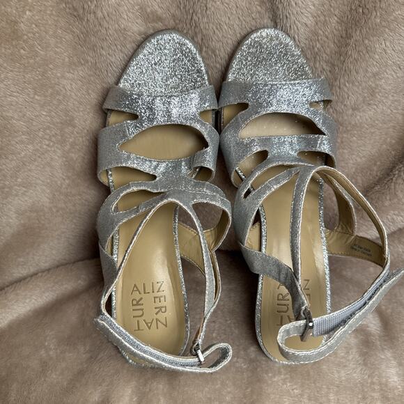 Naturalizer Metallic Silver Sparkly Glitter Open Toe Strappy Heels Women’s Sz 8M - Picture 6 of 8
